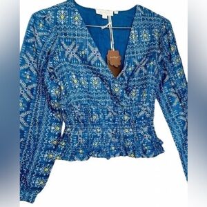 Anthropologie Forever That Girl Women’s Blue Top Blouse Smocke Cotton Sz XS